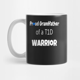 Proud Grandfather Of A T1D Warrior - White Text -  Blue Heart Mug